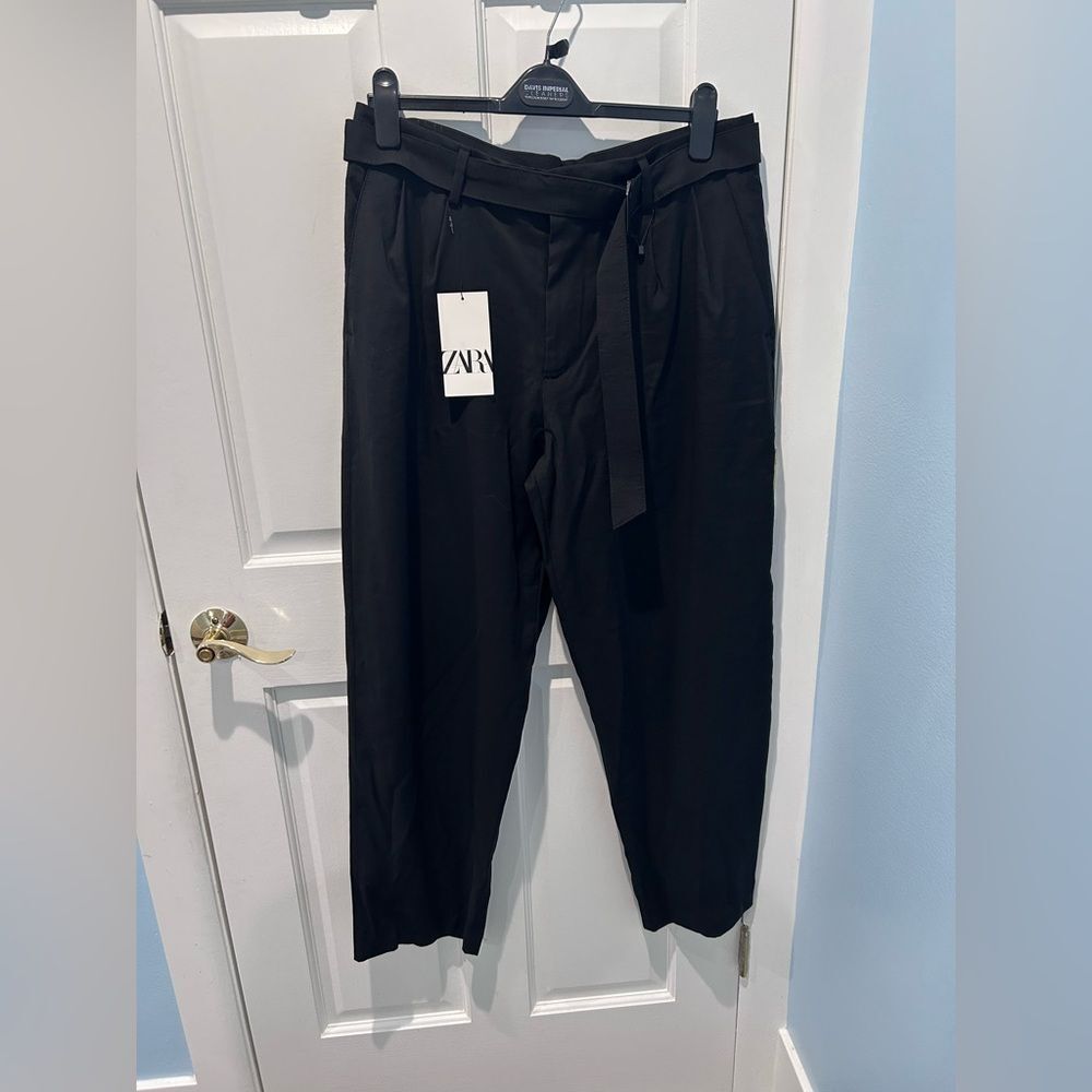 New Zara Women's Black Pleated Dress Pants, With Belt, Size 32